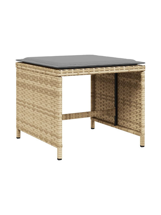 Garden Stool Cube Outdoor Rattan with Beige Cushion 4 Pieces 41x41x36cm