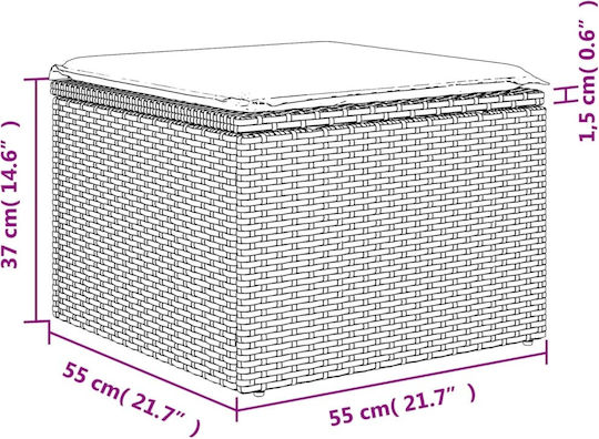 Outdoor Cube Garden Stool Rattan With Grey Cushion 55x55x37cm