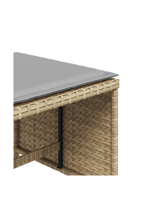 Garden Stool Cube Outdoor Rattan with Beige Cushion 4 Pieces 41x41x36cm