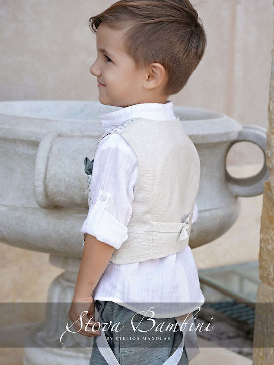 Stova Bambini Costum de Botez cu Vestă pentru Băiat Kaki 6buc