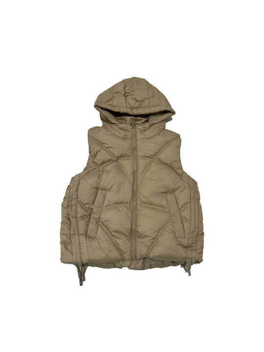 Ustyle Kinderjacke Ärmellos mit Kapuze Beige