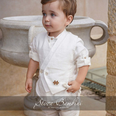 Stova Bambini Boys Linen Baptism Suit with Vest 6pcs Beige