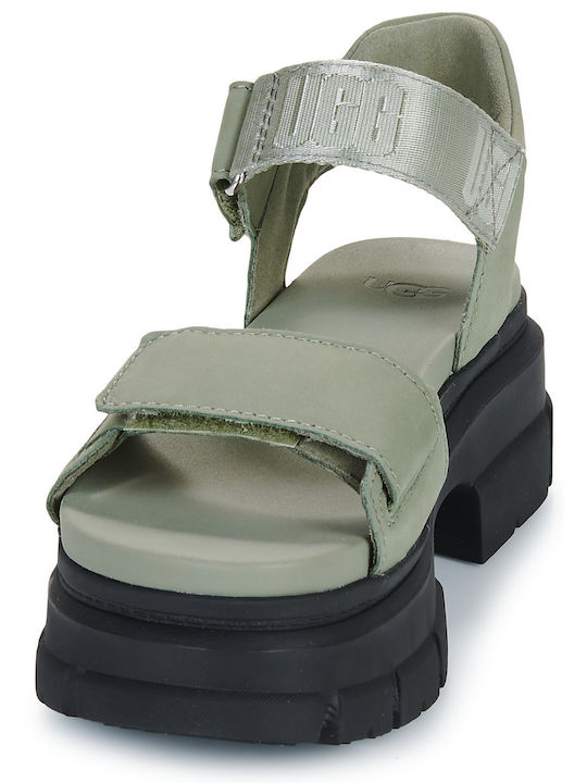 Ashton Leather Women's Flat Sandals in Khaki Color