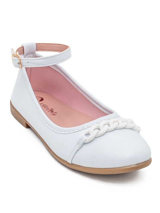 Kids Ballerinas with Adjustable Metal Clasp White