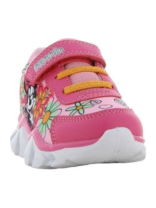Minnie Mouse Παιδικά Sneakers Ανατομικά με Σκρατς & Φωτάκια Φούξια