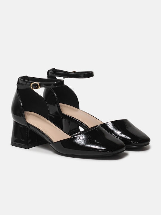 InShoes Patent Leather Black Heels with Strap