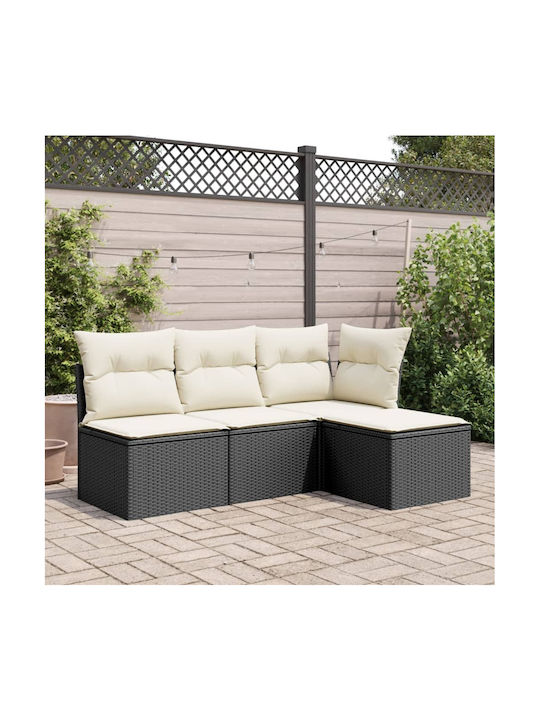 Garden Stool Cube Outdoor Rattan with Cushion Black 55x55x37cm