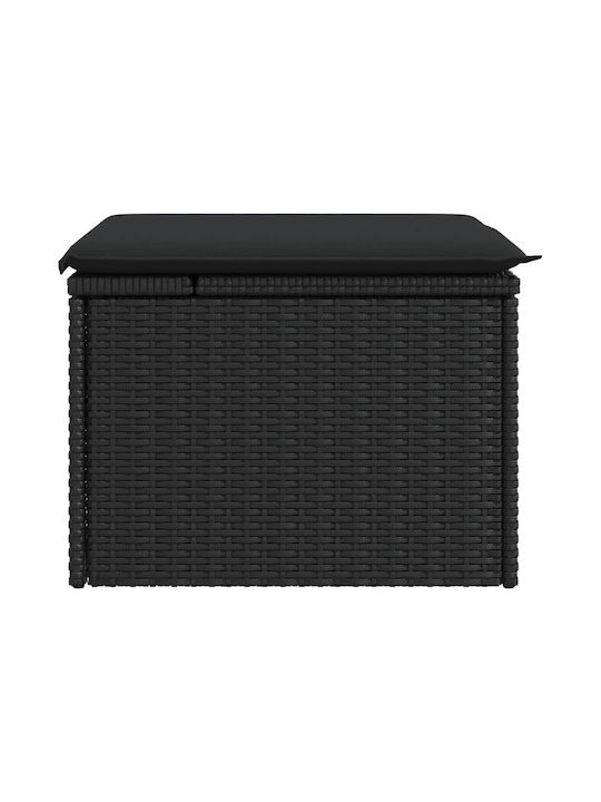 Băncuță Cub Pentru Exterior Rattan Cu Pernă Neagră 55x55x37cm
