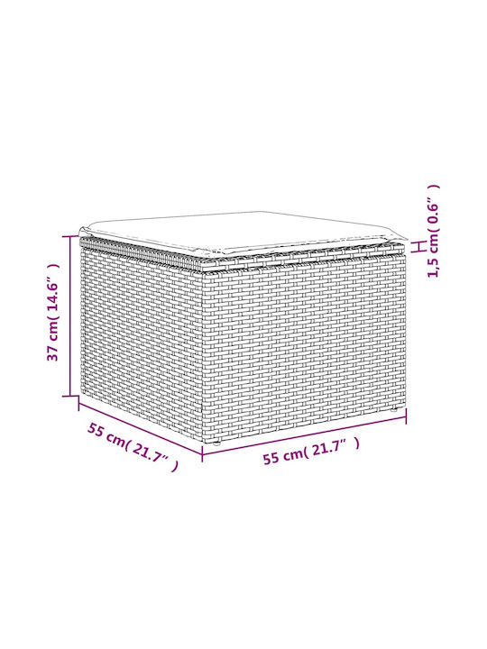 Garden Stool Cube Outdoor Rattan with Cushion Black 55x55x37cm