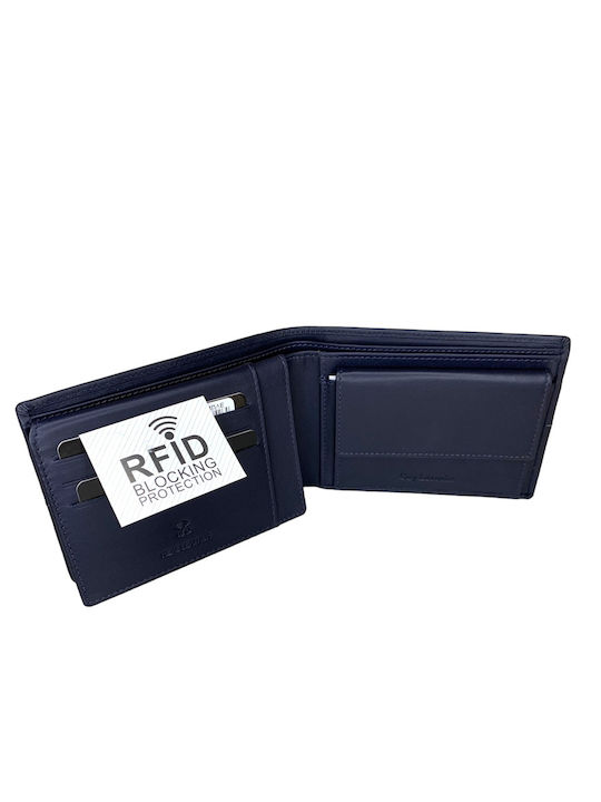 Leather Men's Wallet Coins with RFID Blue