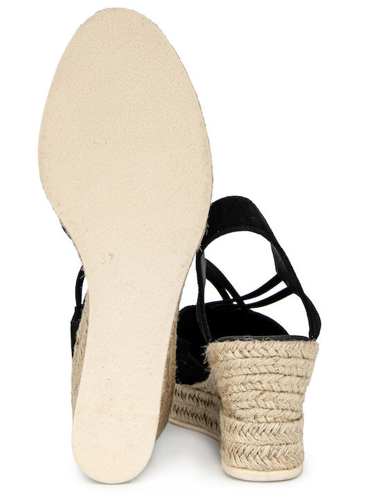 Women's Leather Platform Espadrilles Black