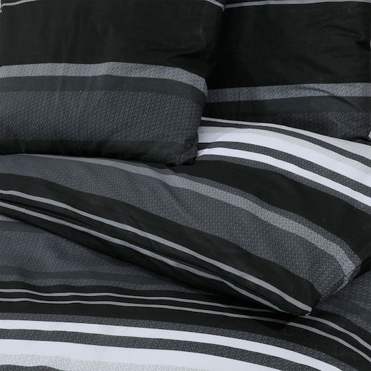 vidaXL Set Cotton Duvet Cover 140x200cm Single with Pillowcase Black
