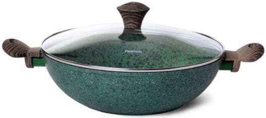 Fissman Malachite Aluminum Wok with Lid with Non-Stick Interior Coating