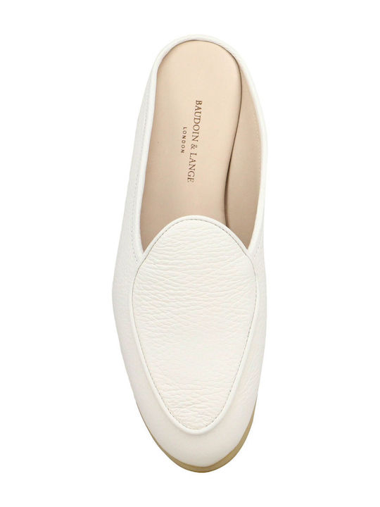 Flat Δερμάτινα Mules σε Λευκό Χρώμα