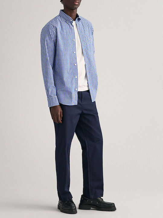Long-sleeved Cotton Shirt Checked Blue