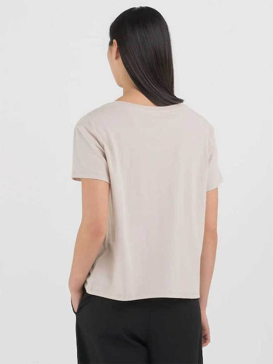 Replay Women's Oversized T-shirt with V Neck Beige