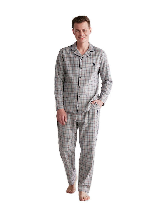 U.S. Polo Assn. Men's Winter Checked Pajamas Set Gray
