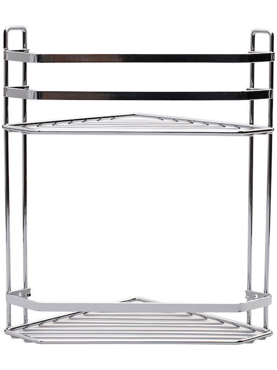 Estia Elegant Γωνιακή Επιτοίχια Ραφιέρα Μπάνιου Μεταλλική με 2 Ράφια 32x28x18cm Ασημί