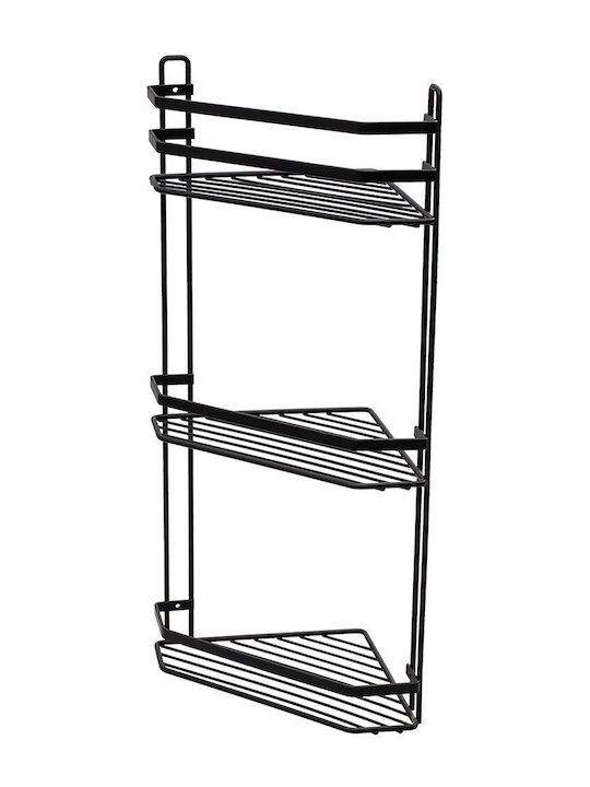 Estia Corner Wall Mounted Bathroom Shelf Metallic with 3 Shelves 54x28x18cm Black