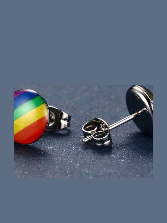 Lgbt Rainbow Round Steel Earrings Pl48h