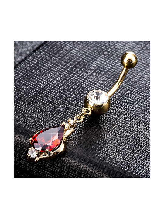 Navel Earring with Red Stone, Surgical Steel