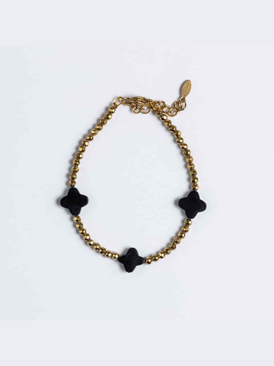 Handmade Bracelet Cuoro with Gold Hematite and Semi-Precious Onyx Stones