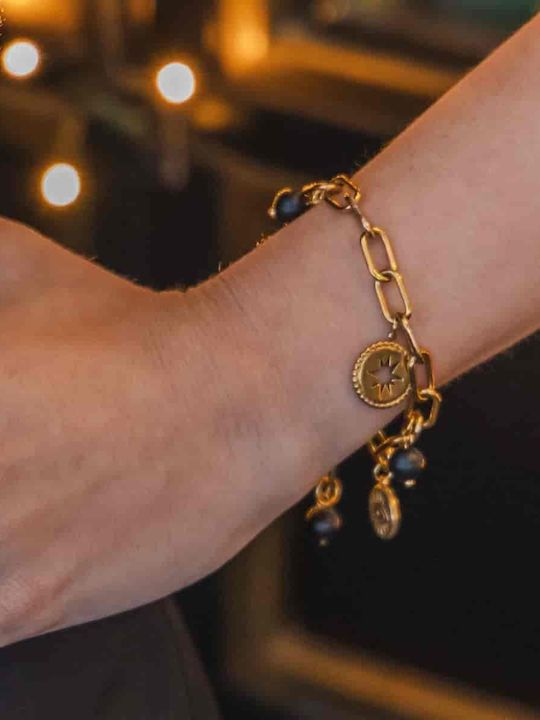 Handmade Cuoro Bracelet Made of Stainless Steel Chain and Semi-Precious Onyx Stones