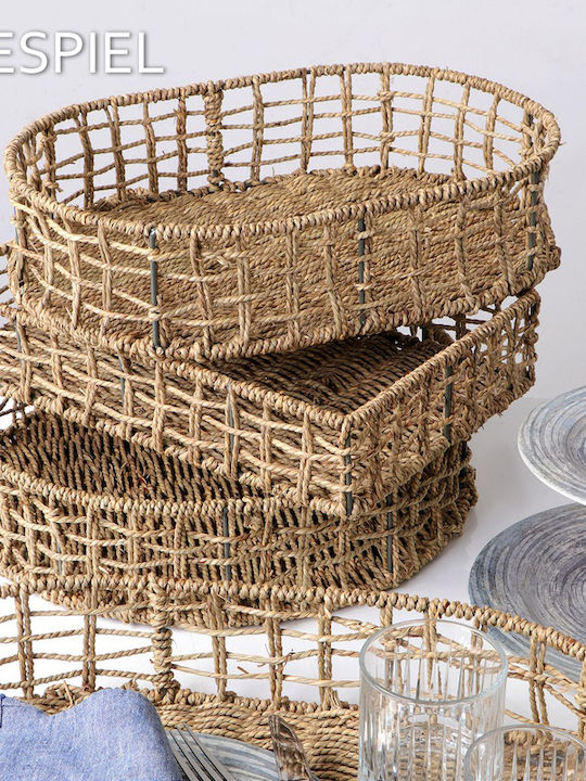 Decorative Basket Wicker with Handles Beige 32x23cm Espiel