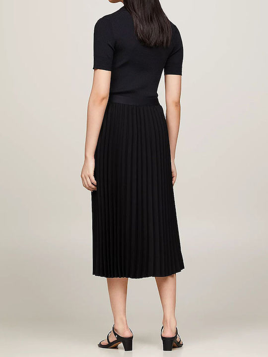 Tommy Hilfiger Pleated High-waisted Midi Skirt in Black Color