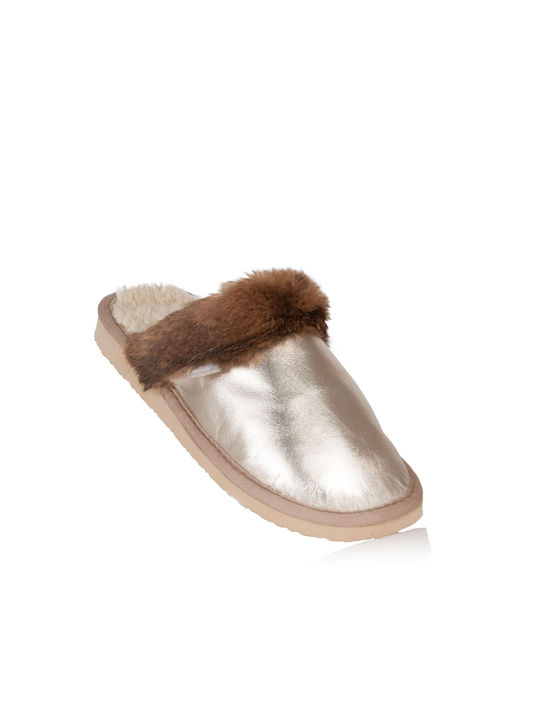 MRDline Winter Women's Slippers with fur in Gold color