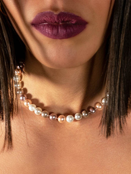 Jt Unisex Silver Necklace Shell Pearls 10mm Multicolor