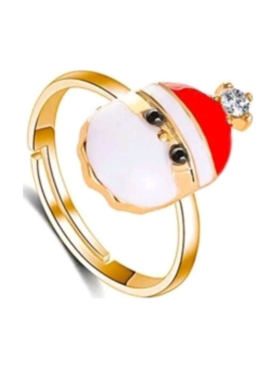 Handmade Gold Metal Open Christmas Santa Claus and Red Rhinestone 2-Piece Ring Set, 2cm Diameter (tatu Moyo)