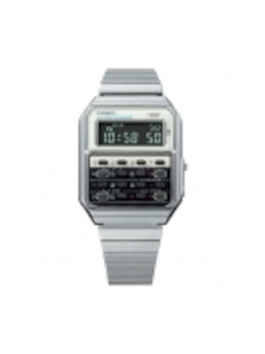 Casio Digital Watch Chronograph Battery with Silver / Silver Metal Bracelet