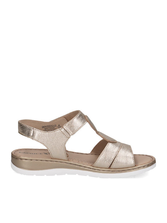 Leather Women's Flat Sandals Anatomic in Gold Color