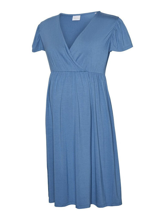 Summer Short Sleeve Maternity Mini Dress Light Blue Regular Fit