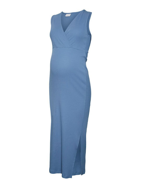 Cotton Sleeveless Maternity Maxi Dress Light Blue