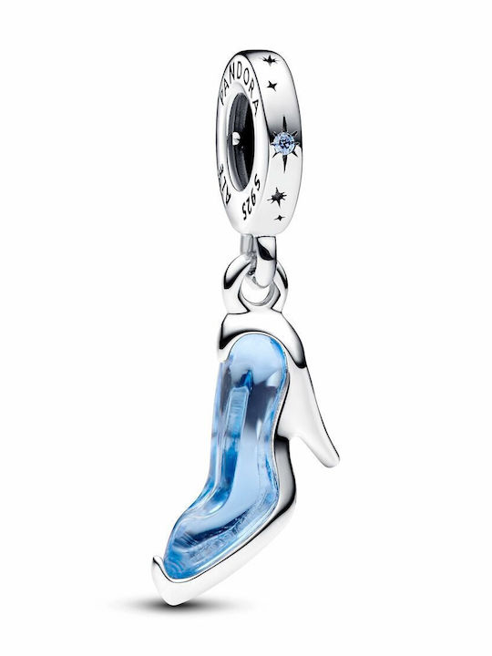 Pandora Disney Cinderella's Glass Slipper Dangle Charm with Stones from Silver with Light Blue Zircon