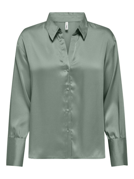 Only Women's Satin Long Sleeve Shirt olive oil