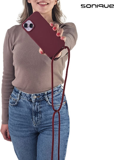 Sonique Back Cover Silicone 0.5mm with Strap Burgundy (Redmi Note 13 Pro+)