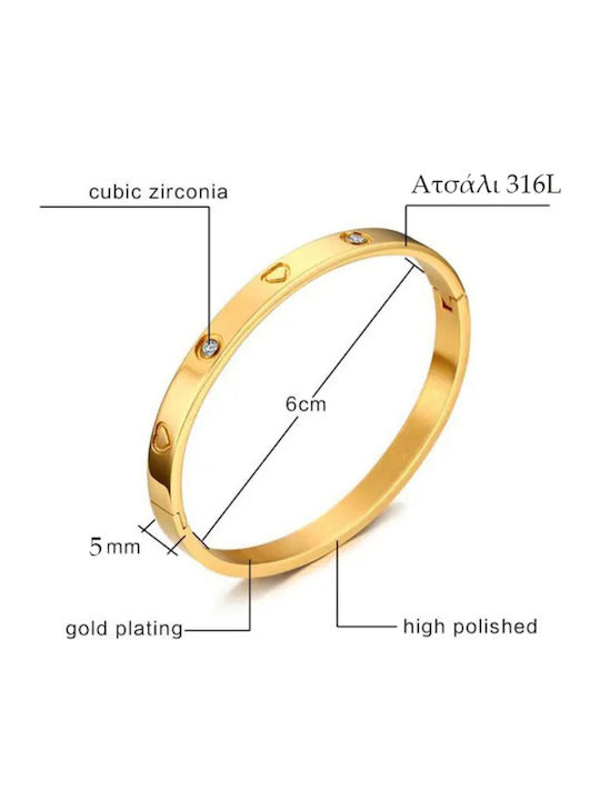Bode Damen Armband Handschellen aus Stahl Vergoldet mit Zirkon
