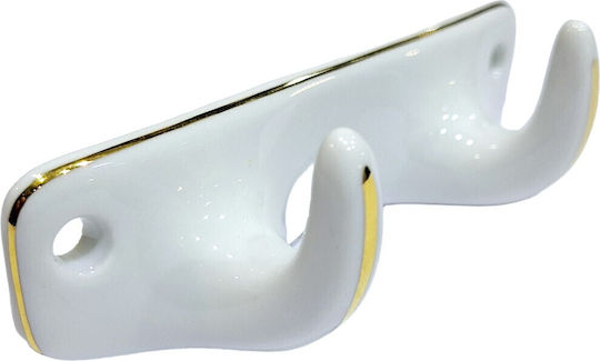 Polyresin Wall Hanger 2 Hooks White 12x3.8x3cm