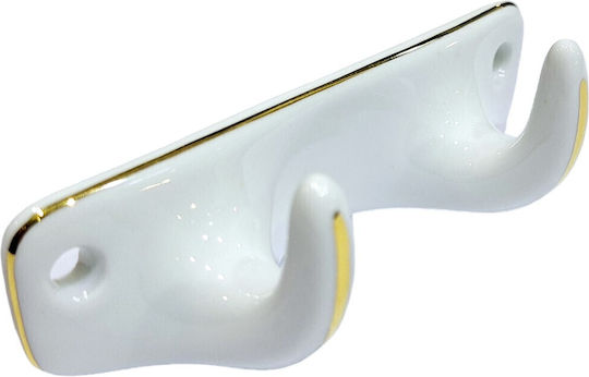 Polyresin Wall Hanger 2 Hooks White 12x3.8x3cm
