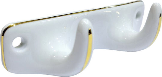 Polyresin Wall Hanger 2 Hooks White 12x3.8x3cm
