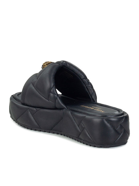 Kensington Leder Flache Sandalen für Damen Flatforms Schwarz