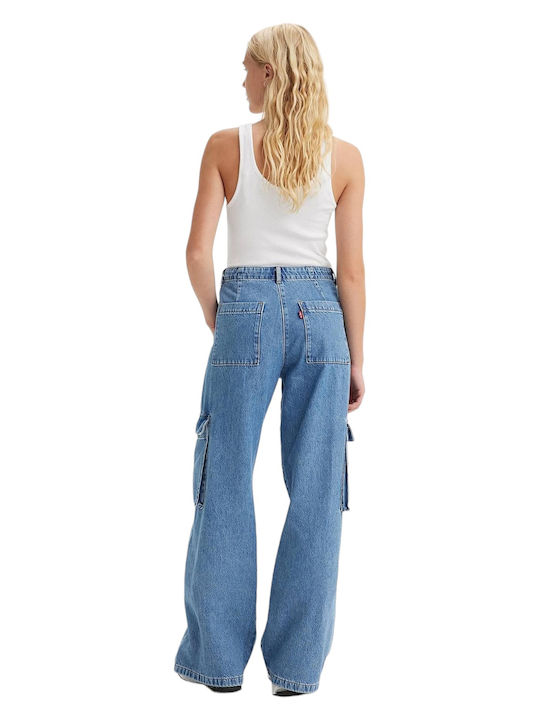 Levi's Women's Cotton Cargo Trousers in Baggy Line Blue