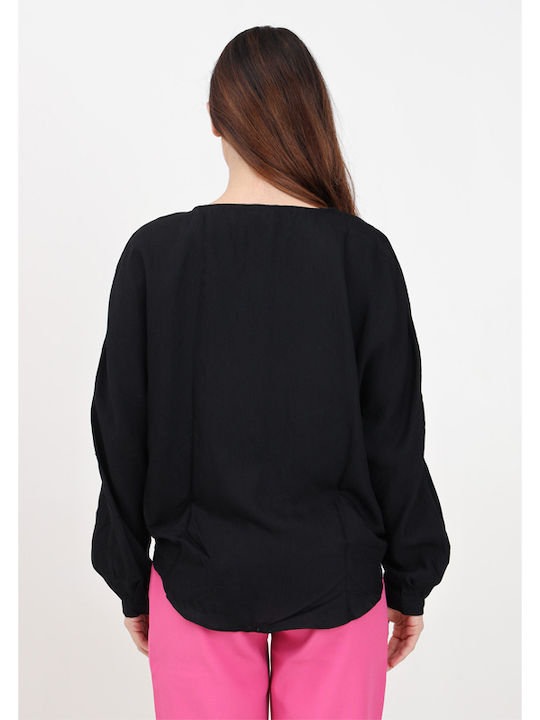 Only Women's Summer Blouse Long Sleeve with V Neckline Black