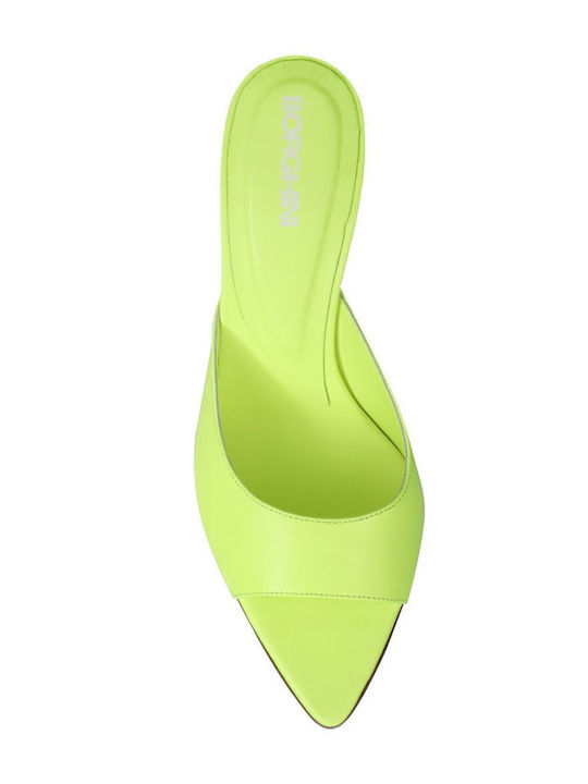 Leather Mules with Thin High Heel in Yellow Color