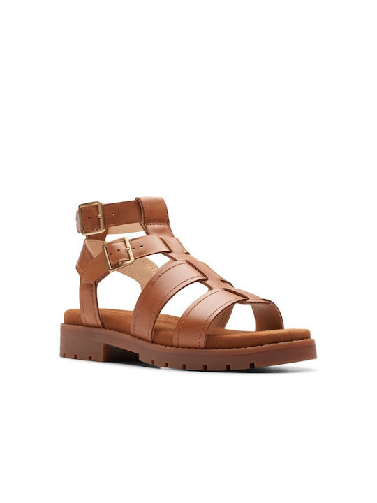 Clarks Leather Women's Flat Sandals in Brown Color