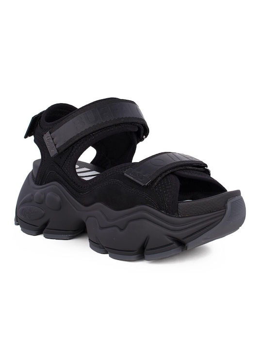 Buffalo Leder Damen Flache Sandalen in Schwarz Farbe