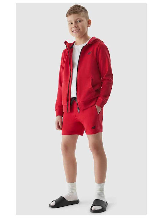 Kids Cardigan Cotton with Hood Red